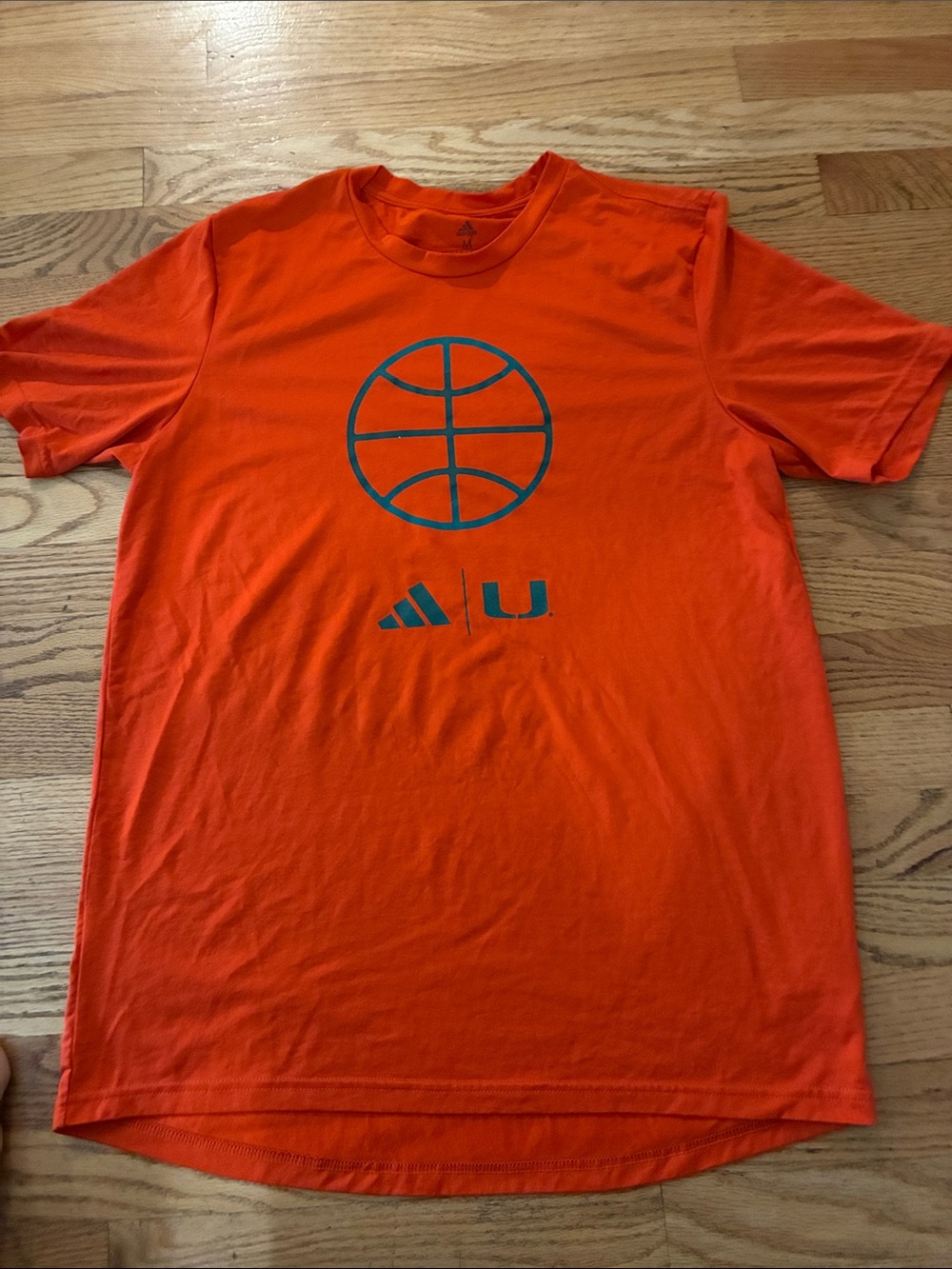 adidas Orange Short-Sleeve Tee with Blue Basketball Graphic